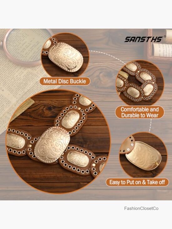 Vintage Western Disc Belt for Women - PU Leather Cowgirl Cowboy Belt main image 5